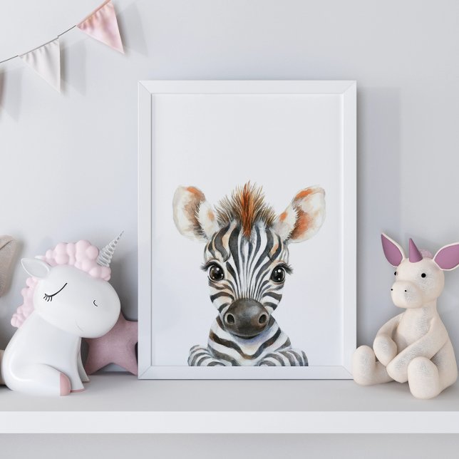 Poster Decoração de berçário de zebra bebê aquarela fofa (Cute Watercolor Baby Zebra Nursery Decor)