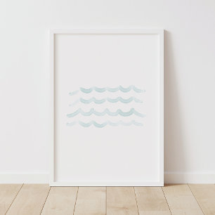 Poster Decoração de Berçário Praia Ondas Aquarela