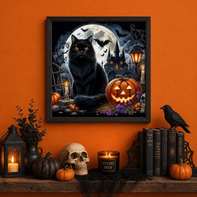 Poster Decoração de Casa de Gato Preto de Halloween  (Criador carregado)