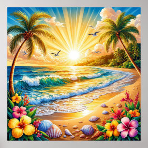 Poster Decoração de Casa e Presentes Tropical Beach Sunri