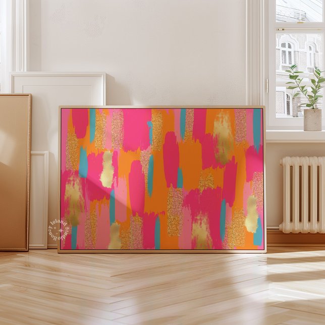Poster Decoração de Dormitório Préppy Abstrata Rosa ( )