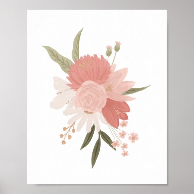 Poster Decoração de Enfermeira Floral, rosa e Dourada (Frente)