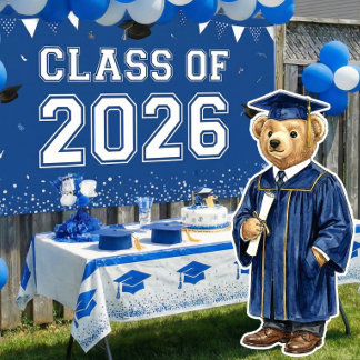Poster Decoração de Festa de Formatura Imprimível Urso Az