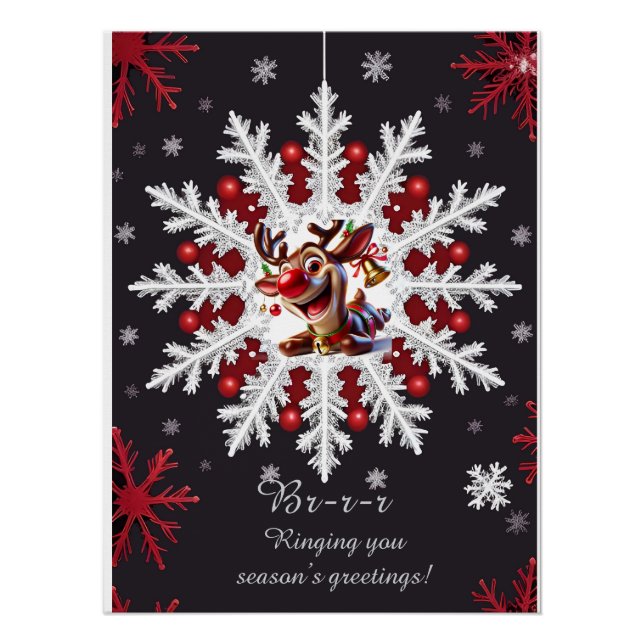Póster Decoração de Floco de Neve de Natal com Acentos Ve (Frente)