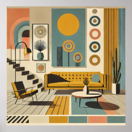 Poster Decoração de Interiores de Meados do Século Sala d