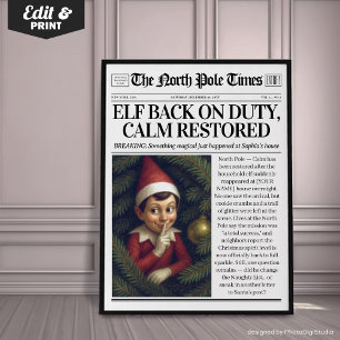 Poster Decoração de jornal de Natal com elfo personalizad