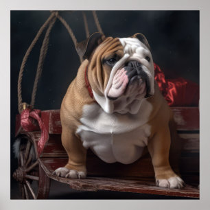 Poster Decoração de Natal Bulldog Snowy Sleigh