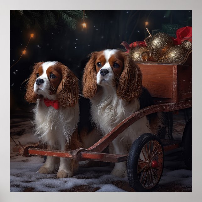 Poster Decoração de Natal Cavalier King Snowy Sleigh   (Frente)