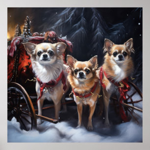 Poster Decoração de Natal Chihuahua Snowy Sleigh