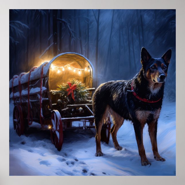 Poster Decoração de Natal com Trenó de Neve do Kelpie Aus (Frente)