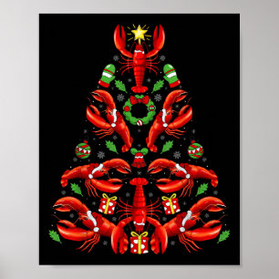Poster Decoração de Natal de Lagosta com Chapéu de Papai