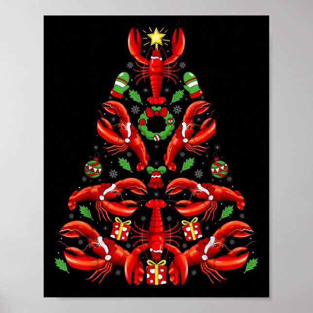 Poster Decoração de Natal de Lagosta com Chapéu de Papai  (Frente)