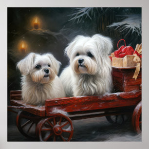 Poster Decoração de Natal de Maltês Snowy Sleigh