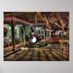 Póster Decoração de Natal em Cidade com Snowman por Cas