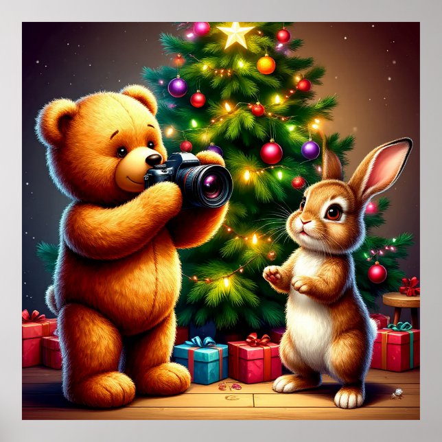 Poster Decoração de Natal Fofa com Animais para uma Sala  (Frente)