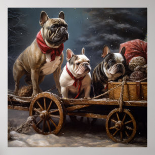 Poster Decoração de Natal French Bulldog Snowy Sleigh