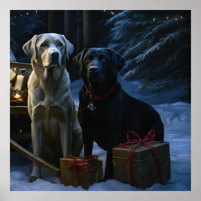 Poster Decoração de Natal Labrador Snowy Sleigh (Frente)