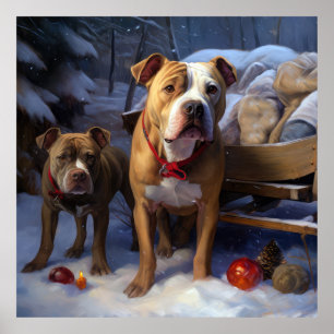 Poster Decoração de Natal Pitbull Snowy Sleigh