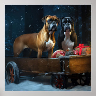 Poster Decoração de Natal Trenó Boxer Snowy