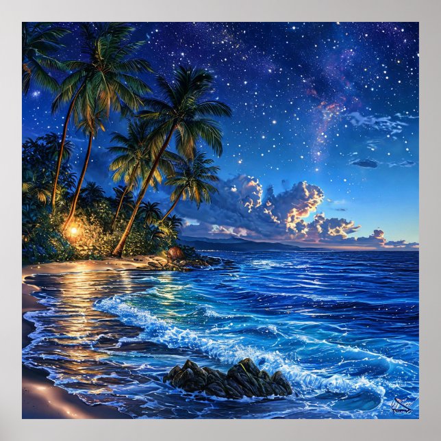 Poster 🌴 Decoração de Paisagem Marítima com Palmeira par (Frente)