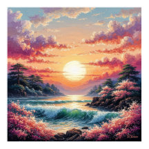 🌅 Decoração de Pôr do Sol no Oceano para Sala Cos