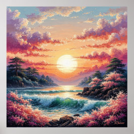 Poster 🌅 Decoração de Pôr do Sol no Oceano para Sala Cos