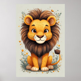 Poster Decoração de quarto de bebê leão de desenho animad