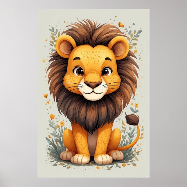 Poster Decoração de quarto de bebê leão de desenho animad (Frente)