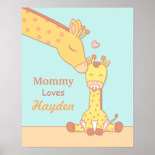 Poster Decoração de Quarto de Berçário da Mamãe Girafa e