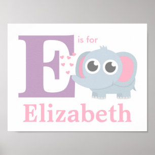 Poster Decoração de quarto de meninas Bebê Elefante com a