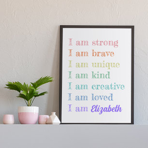 Poster Decoração de quarto de meninas com Afirmação Posit
