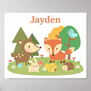 Póster Decoração de quarto infantil com animais da flores