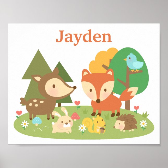 Póster Decoração de quarto infantil com animais da flores (Frente)