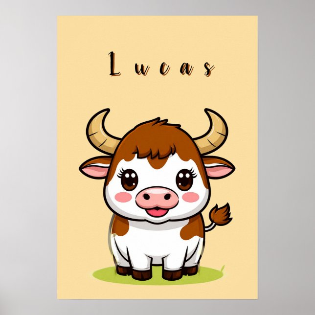 Poster Decoração de quarto infantil com touro de desenho  (Frente)