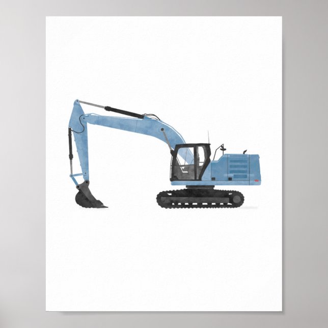 Poster Decoração de quarto infantil Escavadeira Azul Cons (Frente)