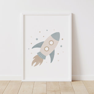 Poster Decoração de quarto infantil neutro com nave espac