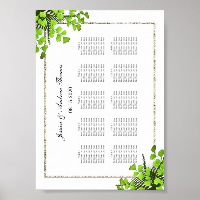 Poster Decoração de Samambaia Elegante Carta de Assentos  (Frente)