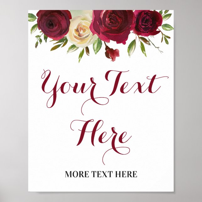 Poster Decoração de Sinal Vermelho Vinho Tinto Marsala Pe (Frente)