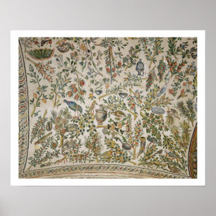 Póster Decoração do teto com flores e pássaros (mosaic