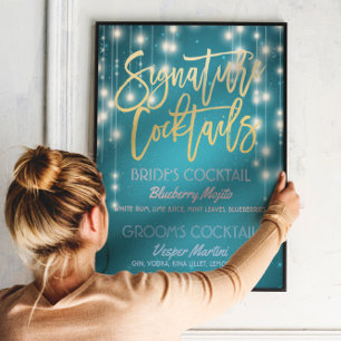 Poster Decoração Dourado do casamento do menu da bebida