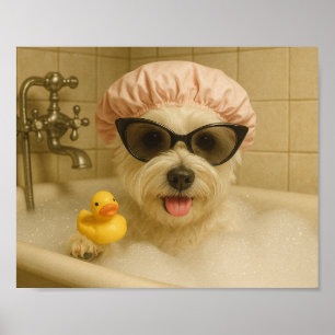 Poster decoração engraçada de banheiro de cachorro fofo