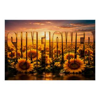 Póster Decoração Floral Botânica de Luxo com Girassóis