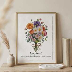 Poster Decoração Floral Pastel Vintage para Família da Ma