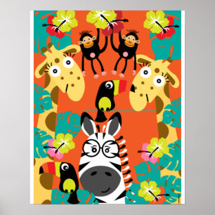 Poster Decoração fofa de animais da selva para berçário  
