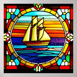 Poster ⛵ Decoração Náutica do Pôr do Sol para Estilo de S