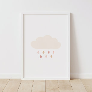Poster Decoração Neutral de Menina Rosa-Nuvem
