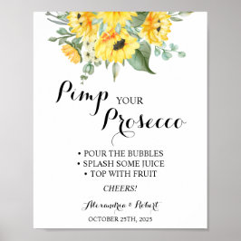 Poster Decore seu Prosecco Girassóis Folhagem Casamento