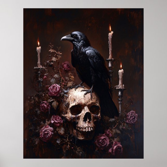 Poster Decoupage Corvo no Crânio com Velas (Frente)