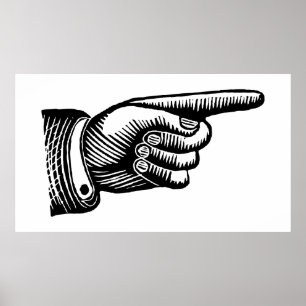 Póster Dedo apontando preto e branco retro