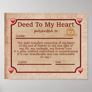 Poster Deed To My Heart - Romantic Gift for Namorados